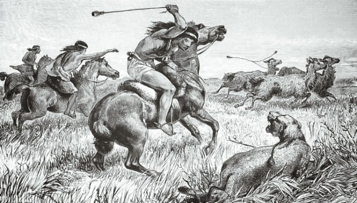 Ilustración de referencia de una escena de caza a caballo